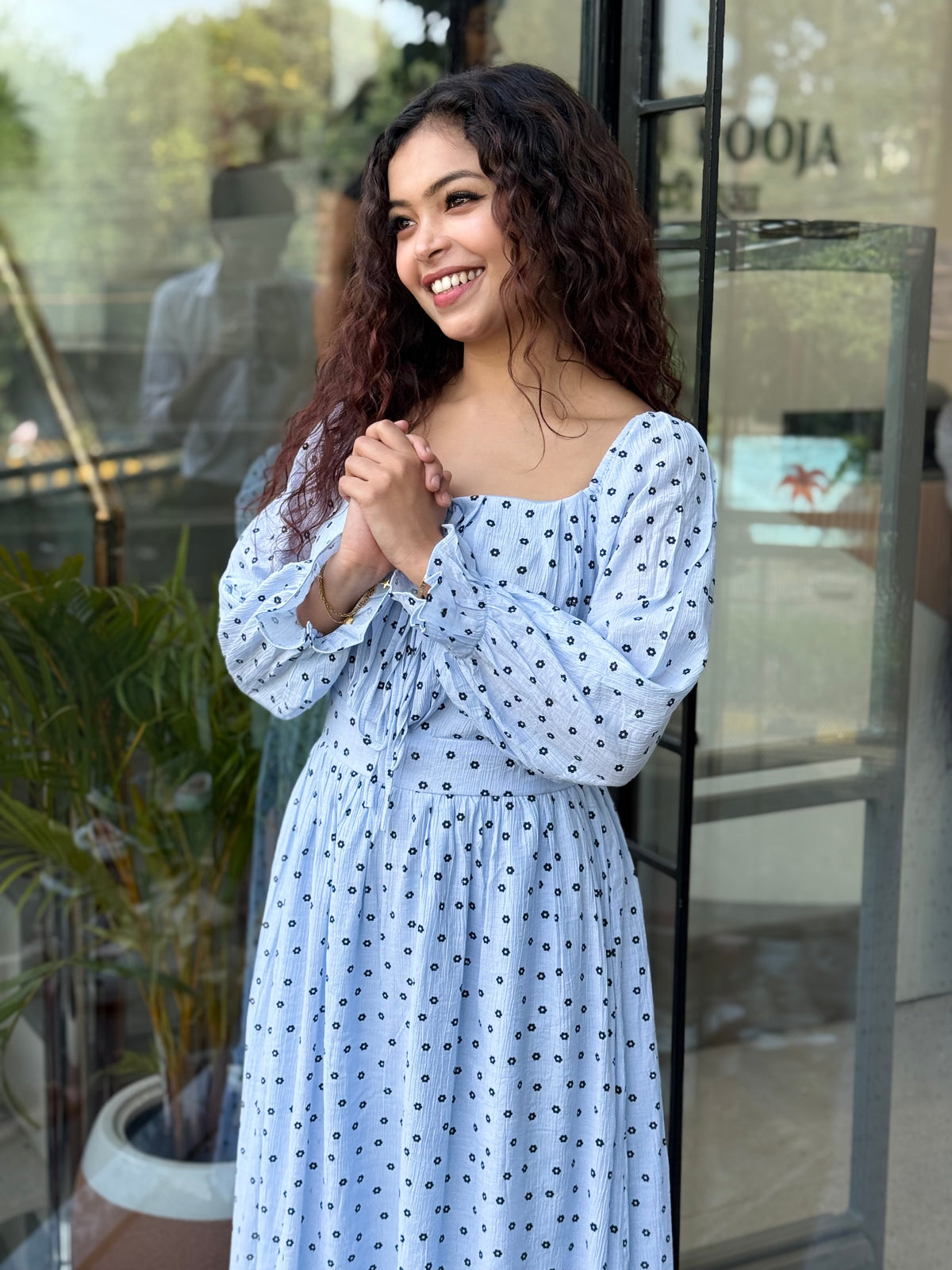 Lemon Yellow Ditsy Floral Print Maxi Dress