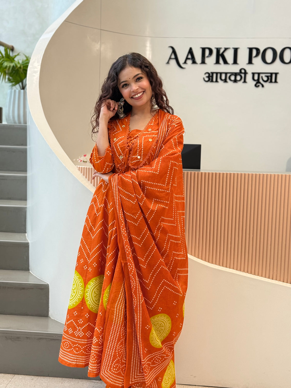 Cotton Chunari print V nack mirror 3 piece set suit set siut