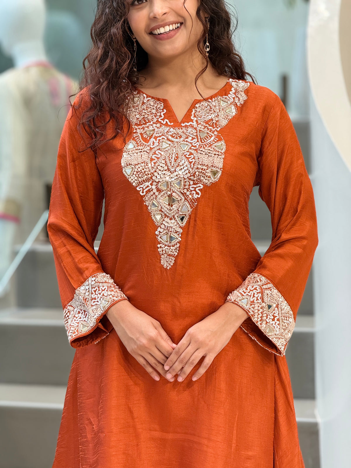 Rust Orange handwork kurta Palazzo Set