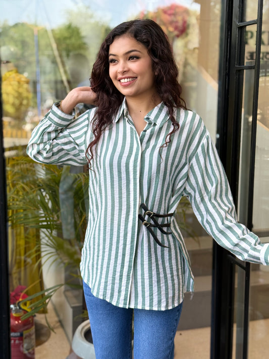 “Blush Pink & White Striped Oversized Shirt