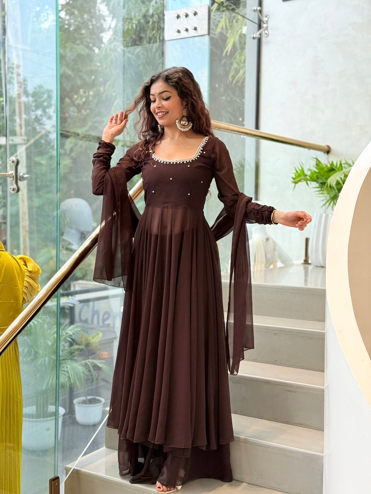 Brown Georgette Anarkali Suit Set ✨