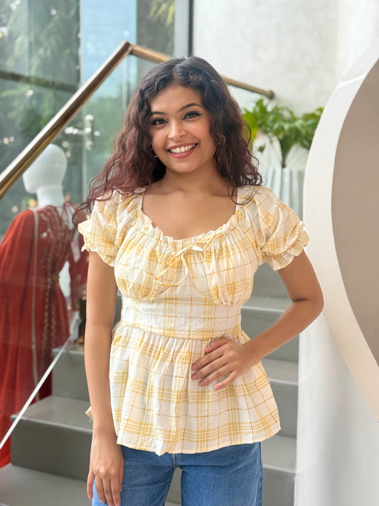 Smocked checks padded Top 