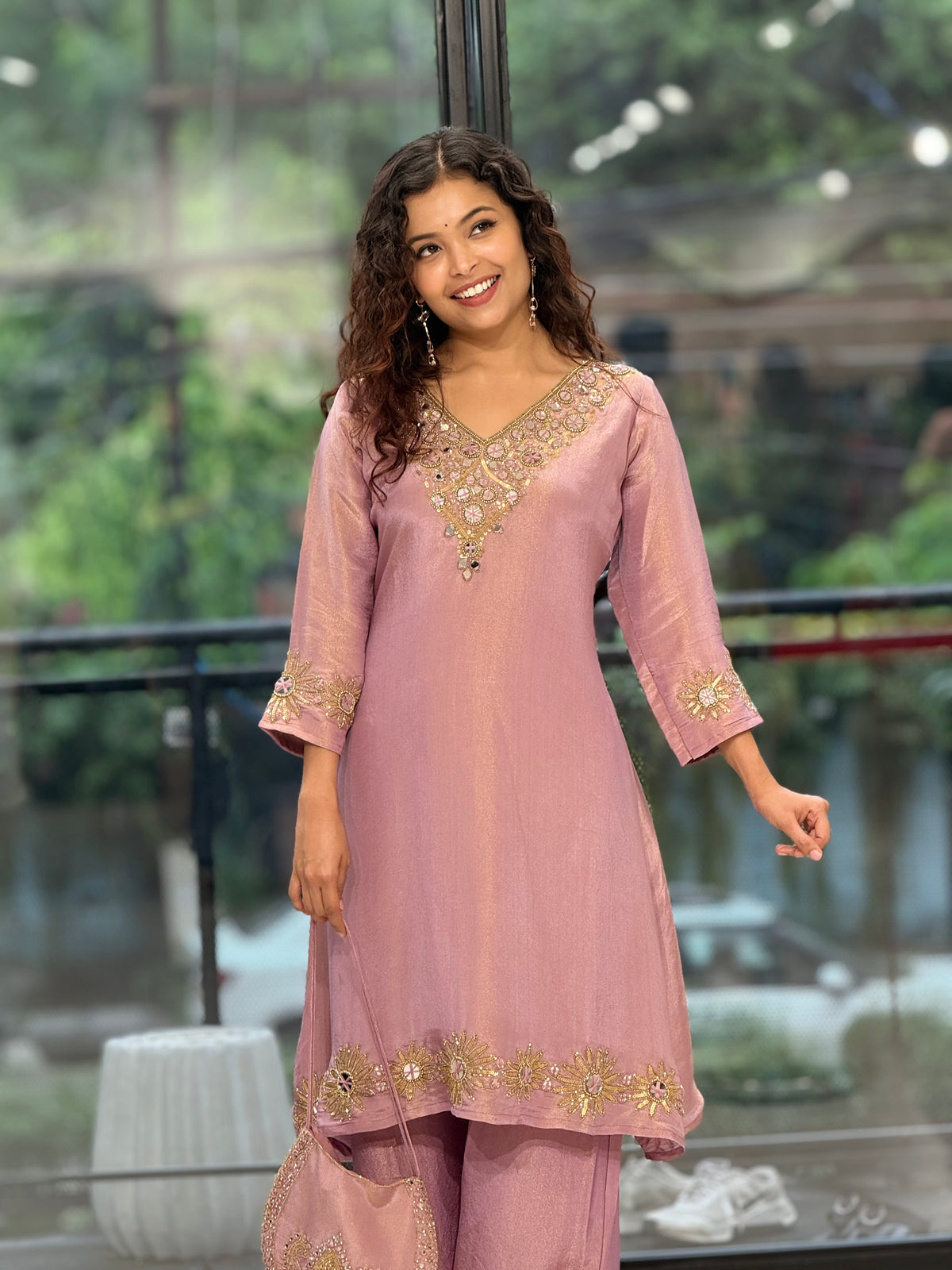 Handwork Kurta Palazzo Set with Potli