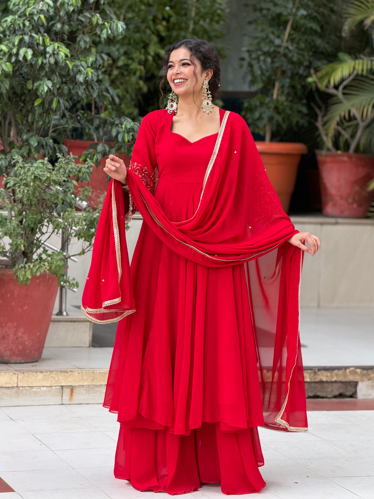 Georgette three piece anarkali suit set