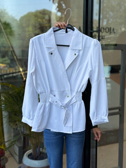 Mocha Muse Belted Top  full sleeves