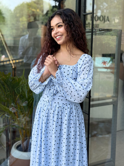 Lemon Yellow Ditsy Floral Print Maxi Dress