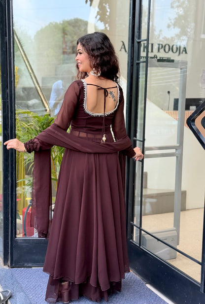 Brown Georgette Anarkali Suit Set ✨