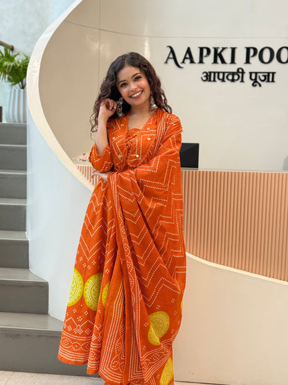 Cotton Chunari print V nack mirror  3 piece set suit set siut