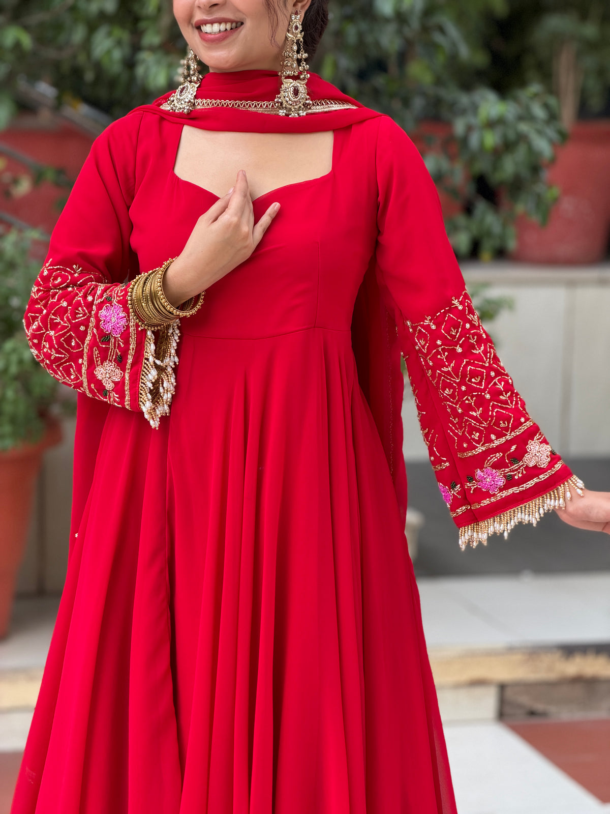 Georgette three piece anarkali suit set