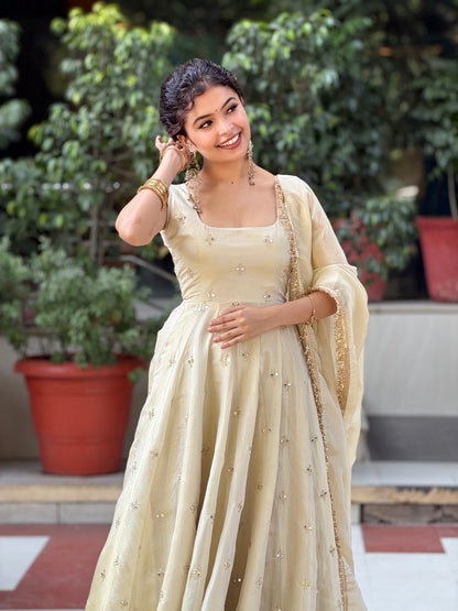Off white anarkali suit set