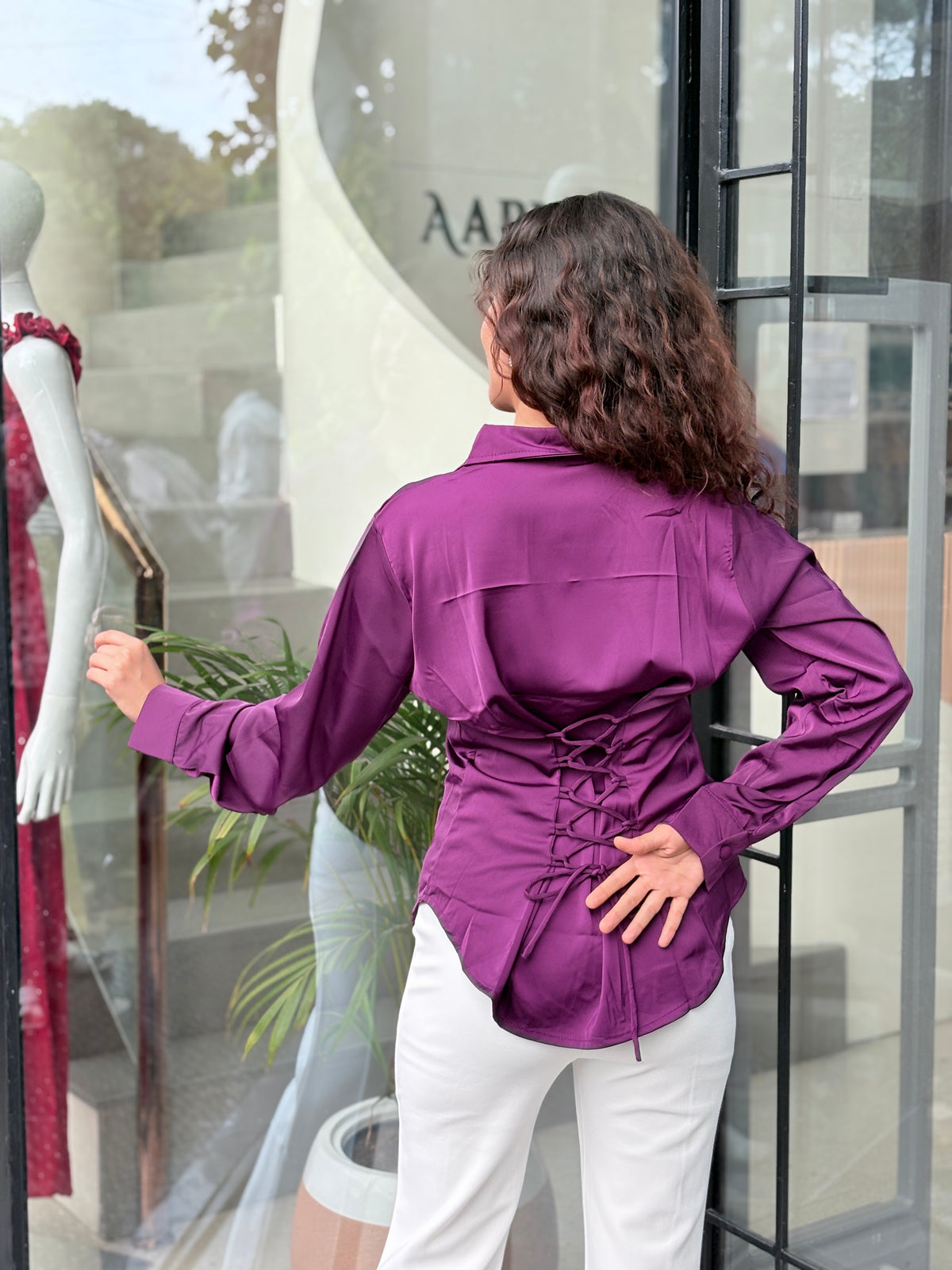 Corset Back Satin Shirt