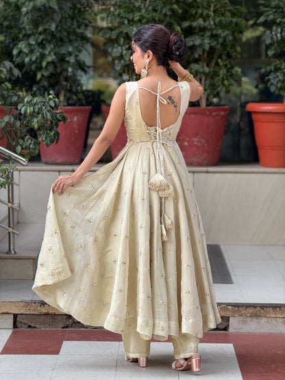 Off white anarkali suit set