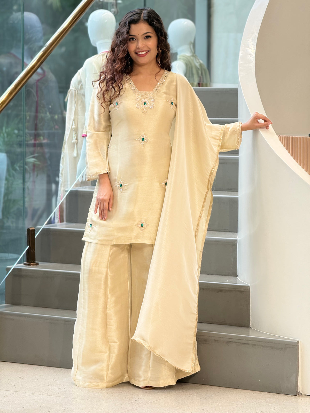 Silk Blend 3-Piece Suit Set with Dupatta