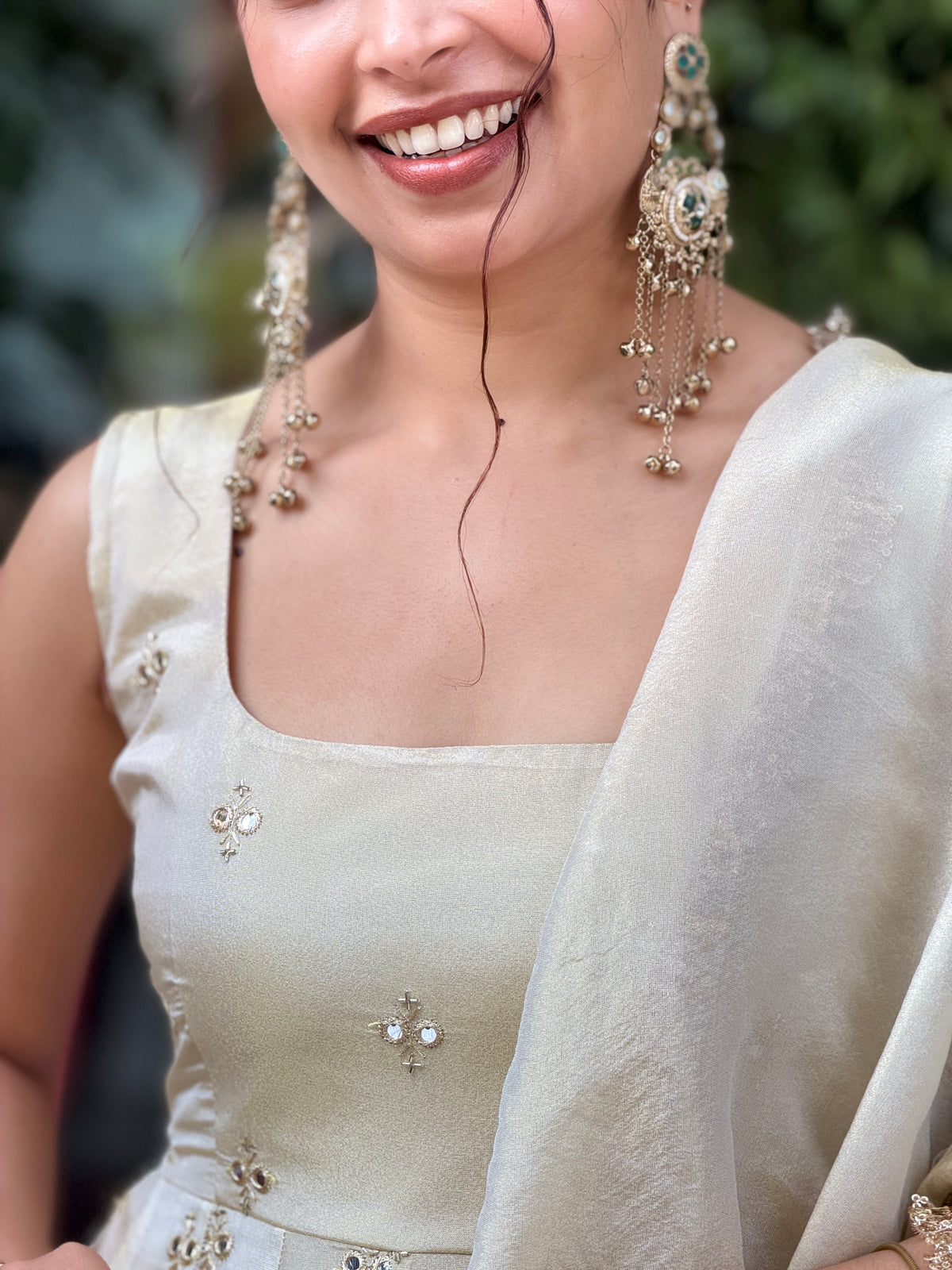 Off white anarkali suit set