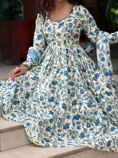 Anarkali full sleeves cotton suit set