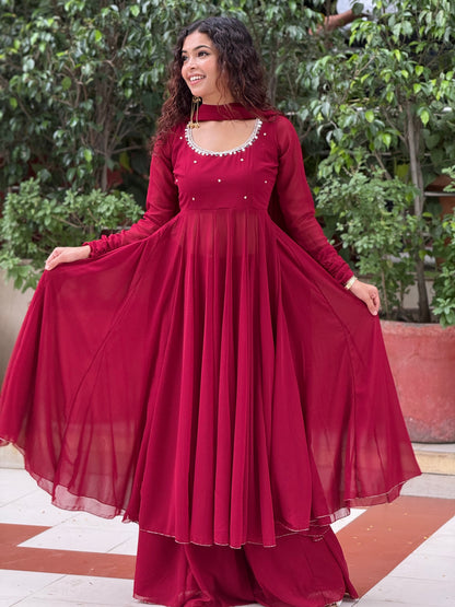 Maroon Georgette Anarkali Suit Set ✨