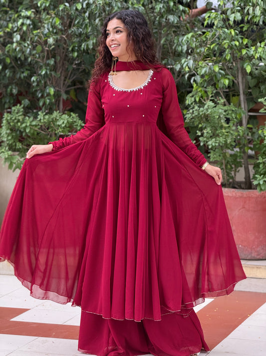 Maroon Georgette Anarkali Suit Set ✨