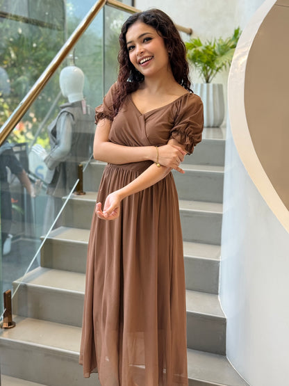 “Mocha Elegance Maxi Dress