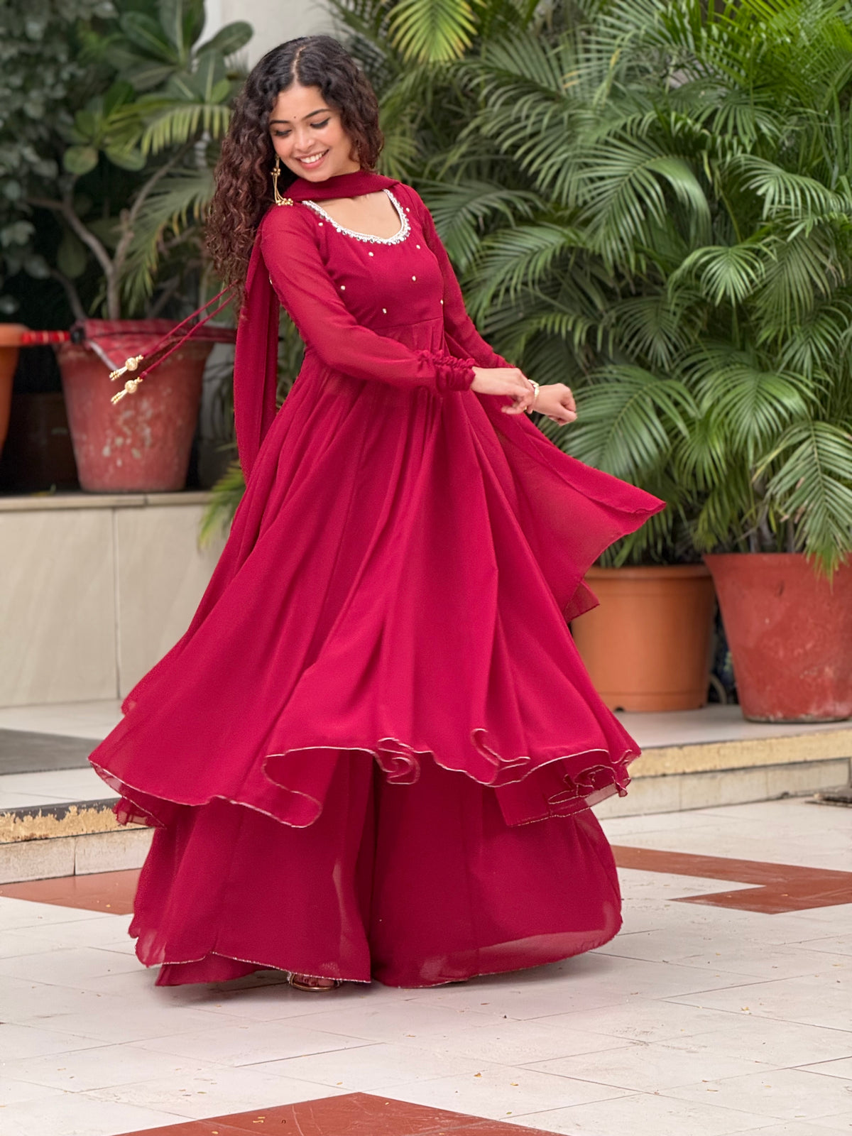 Maroon Georgette Anarkali Suit Set ✨