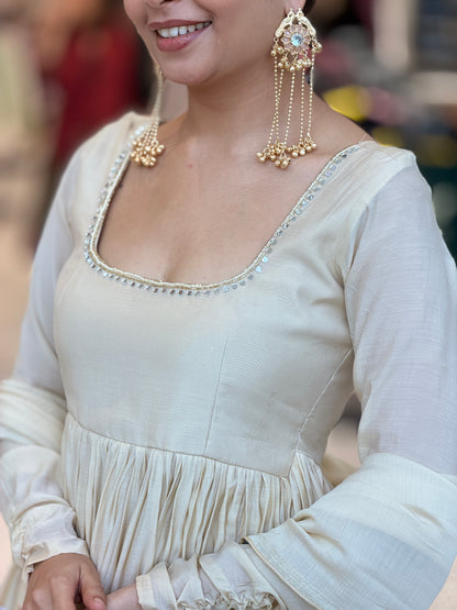 Mul Chanderi Anarkali Suit with Handwork Neckline