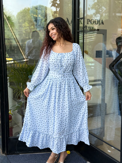 Lemon Yellow Ditsy Floral Print Maxi Dress
