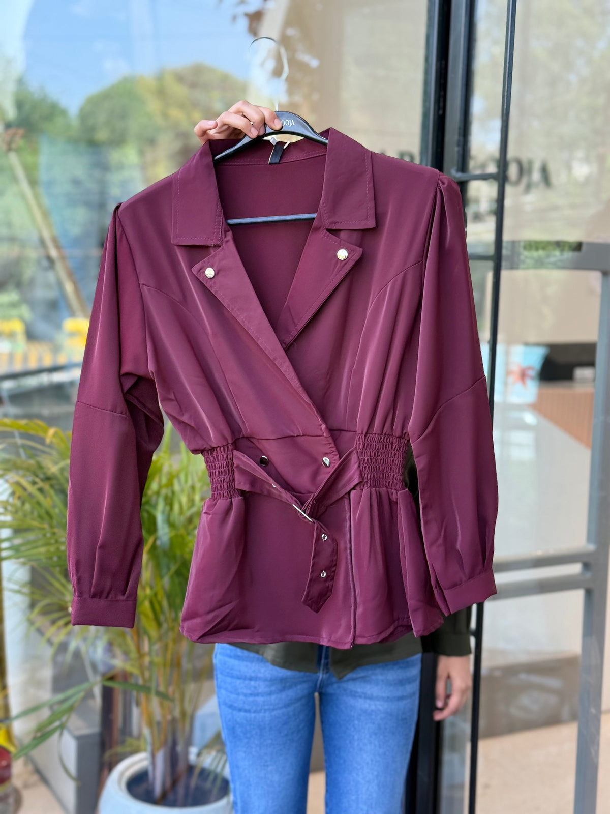 Mocha Muse Belted Top  full sleeves