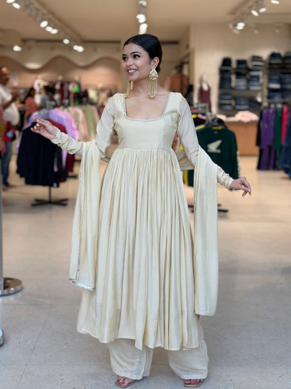 Mul Chanderi Anarkali Suit with Handwork Neckline