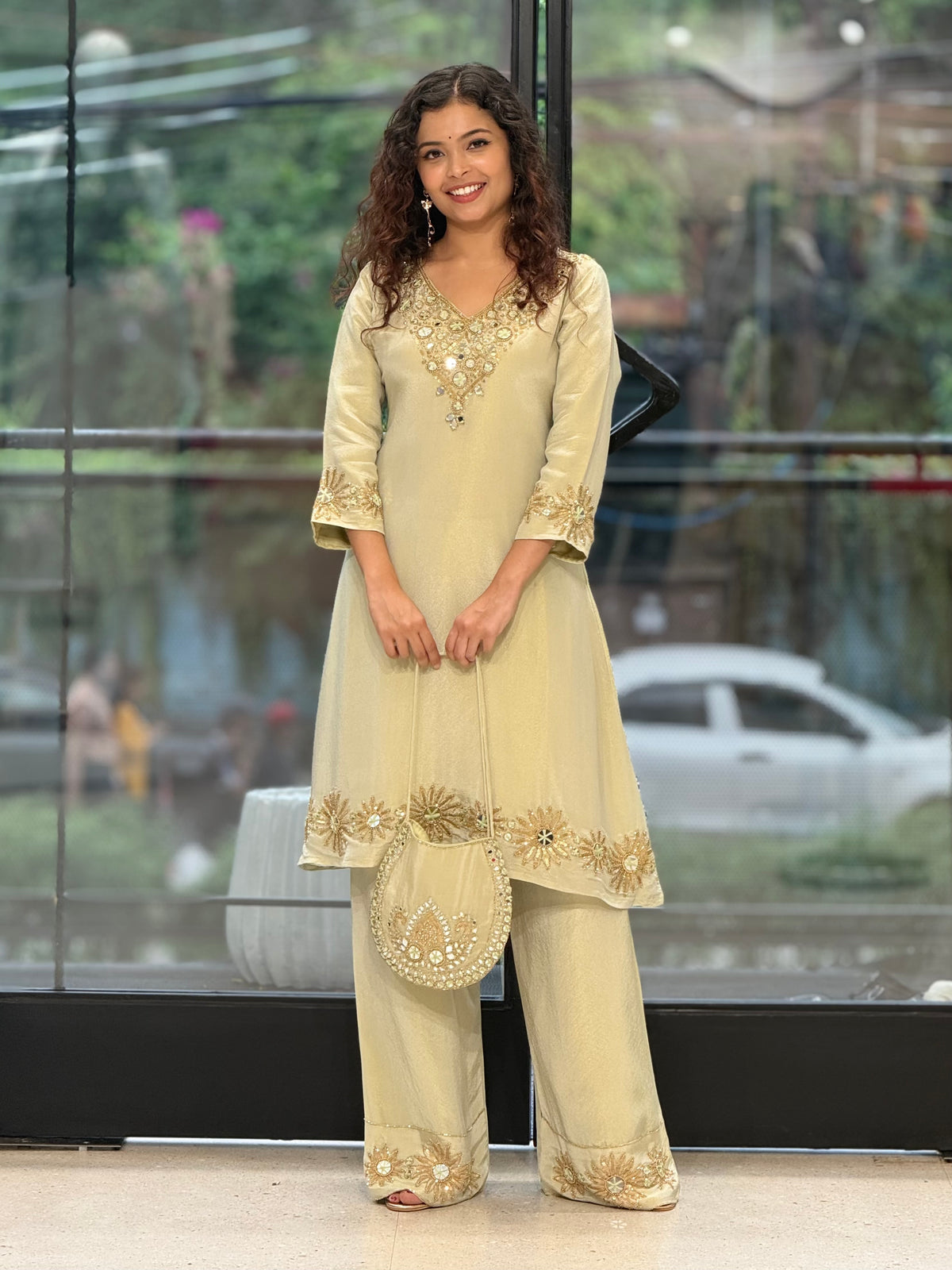 Handwork  Kurta Palazzo Set with Potli