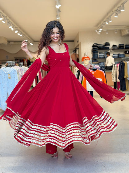 Gorgeous Red 22 Kali Georgette Anarkali Suit