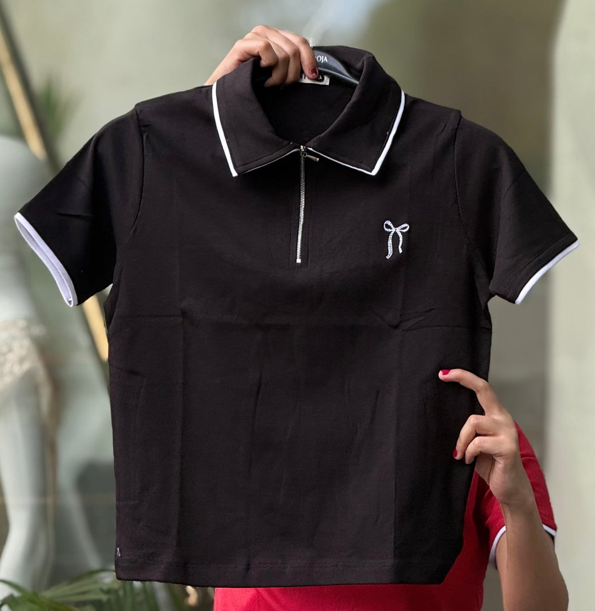 Bow detail polo top