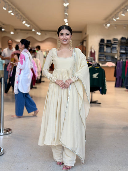 Mul Chanderi Anarkali Suit with Handwork Neckline