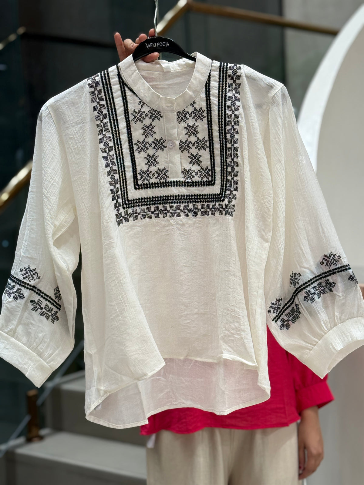 neck embroidered top