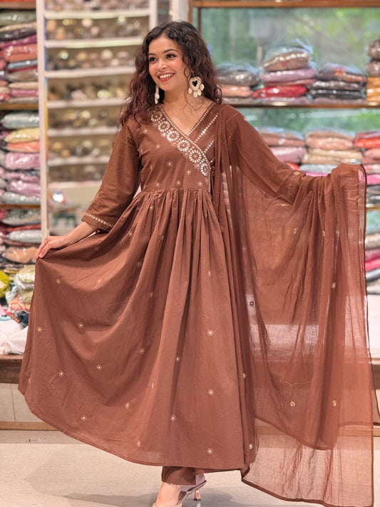 Chocolate Elegance Anarkali movha bloom suit 3 piece set suit
