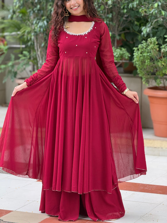 Maroon Georgette Anarkali Suit Set ✨