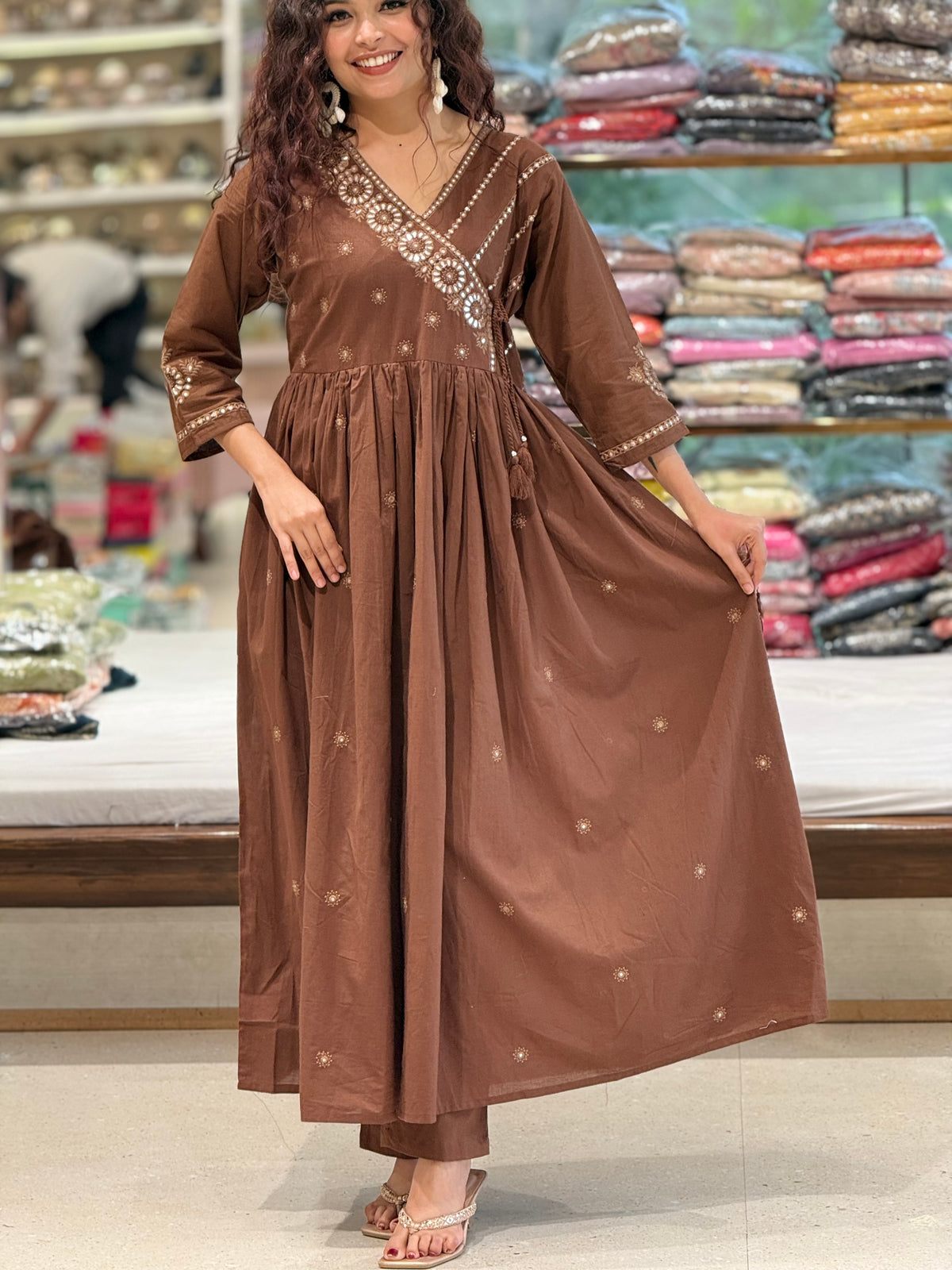 Chocolate Elegance Anarkali movha bloom suit 3 piece set suit