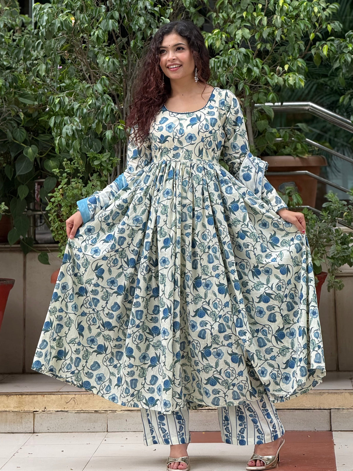 Anarkali full sleeves cotton suit set