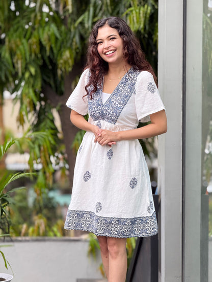 Printed short dress cotton