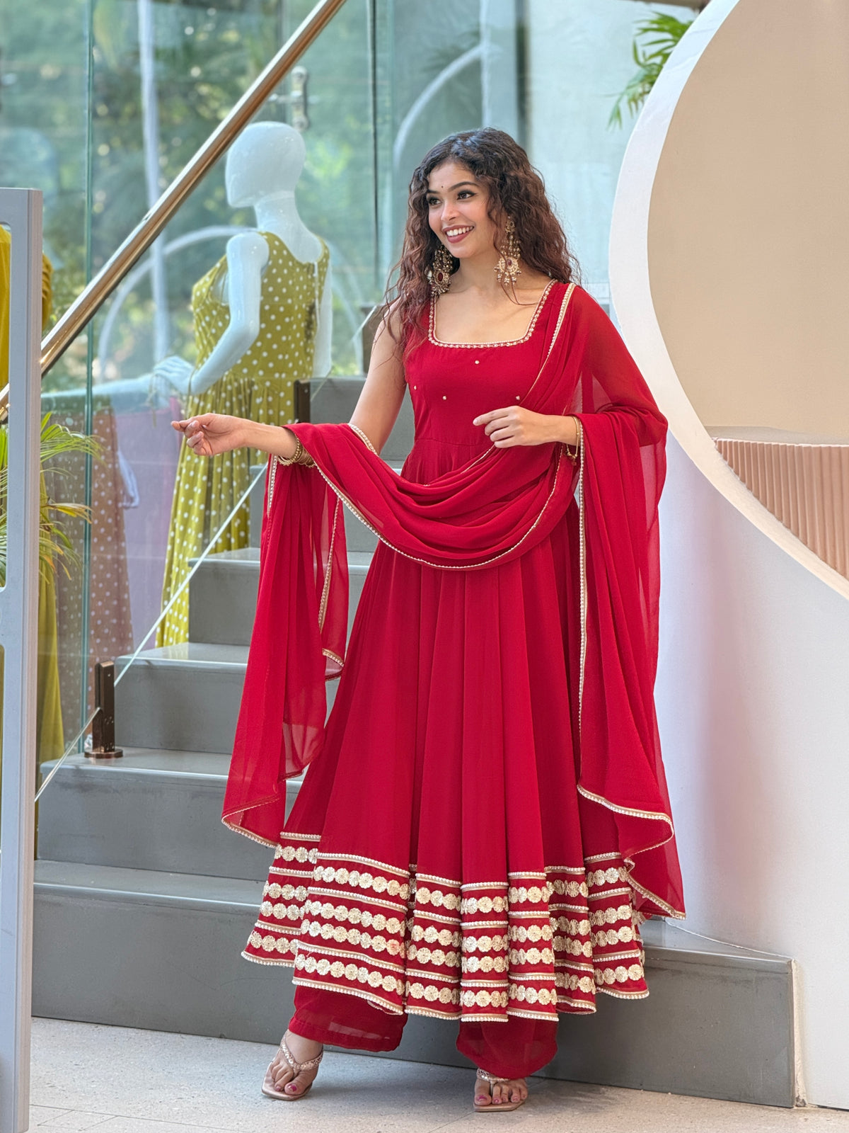 Gorgeous Red 22 Kali Georgette Anarkali Suit