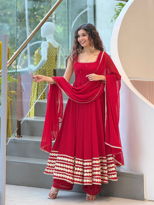 Gorgeous Red 22 Kali Georgette Anarkali Suit